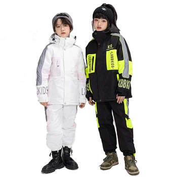 Reflexní Děti Sníh Oblek Nosit Outdoorové Nepromokavé Teplé Kostýmy Zimě Snowboarding, Lyžařská Bunda a Kalhoty Kluk Nebo Holka