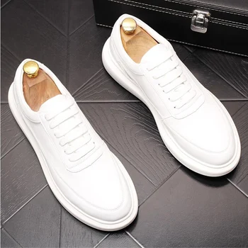 letní módní bílé boty ležérní pánské originální kožené boty krajka-up prodyšný byty platformy tenisky zapatos hombre obuv