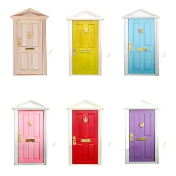 1:12 Měřítku Panenky Dům Miniaturní Dřevo Víla Dveře Klepadlo Doorplate Zámek Dekor Žlutá,Červená,Fialová,Růžová,Modrá,Barva Dřeva