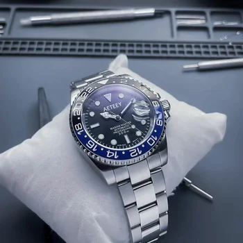 S Watch mod Yacht mechanické hodinky s černým a modrým rámečkem 40mm nh35 pohybu a Safírové sklo lupa kalendář