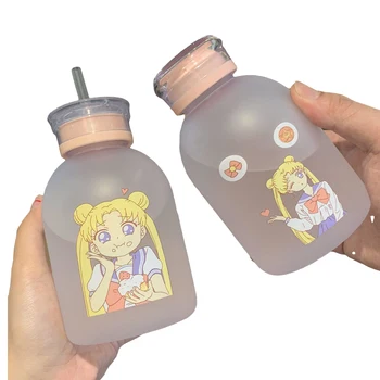 Plastové Sailor Moon Matné Láhve na Vodu nepropustných Sklenice Transparentní Ovocné Šťávy Brčkem Láhev Cup Pro Dívky, Děti