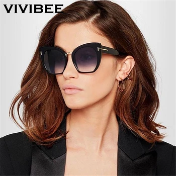 VIVIBEE Nadrozměrné Vintage Kočičí Oko Ženy, sluneční Brýle Černé Oversize Gradient Sluneční Brýle Dámy 2021 Velký Odstíny