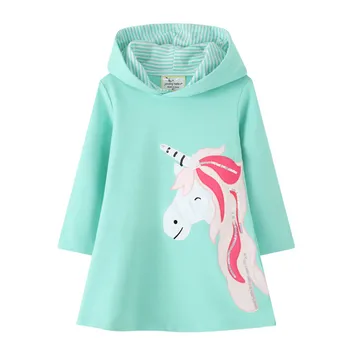 Skákání Metrů Bavlněné Unicorn dívčí Šaty pro Zimní Jarní Dětské Bavlněné Oblečení, Teplé Mikiny Šaty