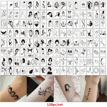 128pcs Sexy Tatuagem Temporaria Temné Anime Dočasné Tetování Samolepky pro Muže, Ženy, Ruce, Paže, Nohy, Těla Umění Vodotěsné falešné tetování