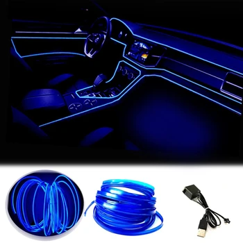 Automobilový Interiér Světla El Wire LED USB Flexibilní Neon Montáž RGB Prostředí, Světla Pro Auta, Dekorace Osvětlení, Doplňky