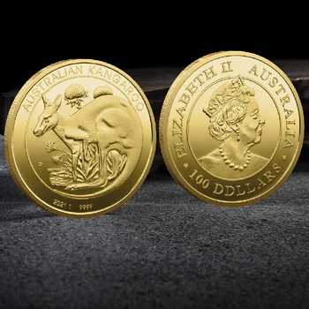 Australský Klokan Zvíře Elizabeth Hlavy Reliéfní Reliéfní Pamětní Mince Pozlacené Zlaté Mince a Stříbrné Mince Sběratelství