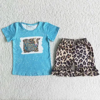 Nové Příjezdu Dětské Oblečení Pro Batole Dívky Letní Kráva Tisku Horní A Leopard Šortky Set Módní Butik Oblečení Set