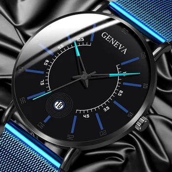 Módní Luxusní Náramkové hodinky pro Muže z Nerezové Oceli Modré Mesh Pás Hodinky Ultra-tenké Quartz Hodinky Mužské Hodiny Reloj Hombre