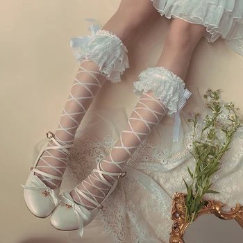 Krajky Mesh Krajky Popruh Crystal Ponožky Lolita Víla Tele Ponožky