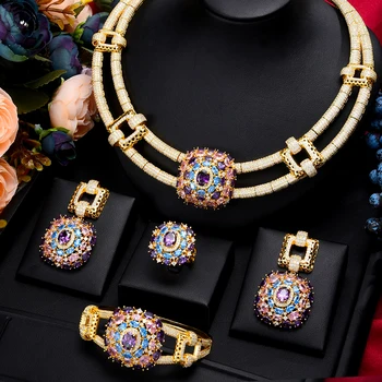 GODKI Slavný Luxusní Značka 4KS Nigerijský Šperky Sady Pro Ženy, Svatební Kubický Zirkon Dubaj Svatební Náhrdelník Náušnice Náramek Prsten Sady