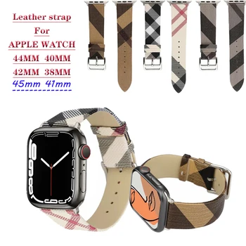 Kostkovaný Vzor Band pro apple Hodinky Popruh 44 mm 45 MM 40 MM 42 mm 38 mm Originální kožený Náramek watchband iWatch Series 3 4 5 6 SE 7