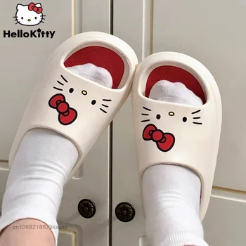 Sanrio Přezůvky Hello Kitty Měkké Ploché Boty Ženy Roztomilý Kreslený Domácí Přezůvky Anti Slip Žena V Létě Sladké Sandály Ležérní Boty