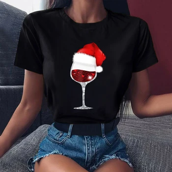 ZOGANKIN Nové Unisex Ležérní Krátký Rukáv Černá trička Vtipné Vánoční Víno Brýle Dámské Topy Dívky Módní T-košile