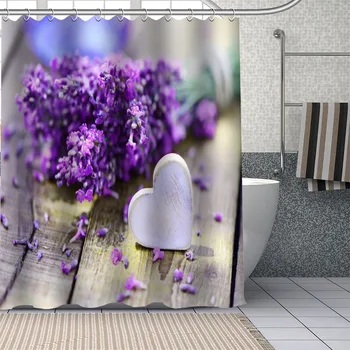 Krásné Fialové Květy Levandule Sprchový Závěs Koupelnový Závěs Textilie prát v Pračce Polyester pro Vanu Umění Domova s Háčkem