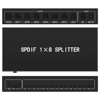 1 v 8 Out Digitální Optický Audio 1X8 Rozbočovače Optický SPDIF Toslink Vlákno, Hliník Audio Splitter