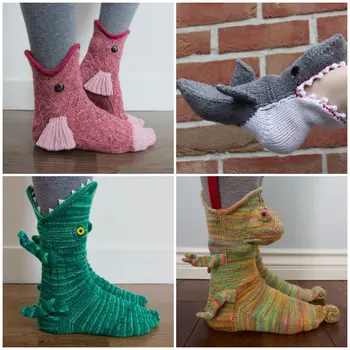 Pletené Ponožky Krokodýl-Pletené Zvířat Funky Ponožky Pletení Vzoru Náladový Aligátor Pletení Manžety Vtipné Ponožky 2022 Vánoční Dárky