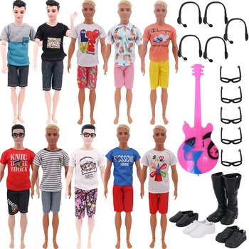 16PCS/Set Ken Doll Oblečení, Boty Oblečení=1 oblečení+4 boty+5 brýle+5 sluchátka+1 kytara Fit 11.8 Inch Chlapec Panenka,30 cm BJD Panenky