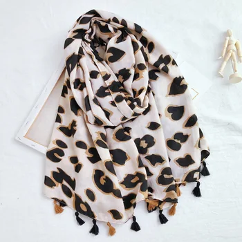 2020 Ženy Podzim Sey Leopard Dot Střapcem Viskóza Šátek Luxusní Značky Print Měkké Šály a Zábaly Cover-Ups, Muslimské Hidžáb 180*90Cm