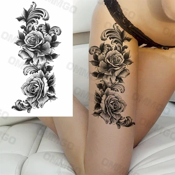 Černá Růže Květ Sexy Stehna Dočasné Tetování Pro Ženy Erotické Holku Lebky Mandala Had Falešné Tetování Vody Převodu Tetování Papír