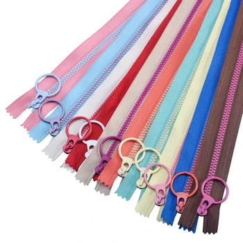 10 barev Mix 3# pryskyřice zip 15-35 cm Candy barvy zipy kolo Zvedání Prsten zipper slider pro DIY Krejčí Šicí Pytel, oděv