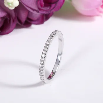 925 Sterling Silver Žena Roztomilý Prst Prsten, Malé Bílé Zirkony Elegantní Tenký Cricle Prsten pro Ženy, Dívka, Svatební Šperky