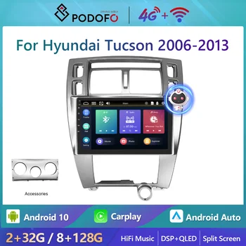 Podofo 2 din Android10.0 Auto Rádio Multimediální Video Přehrávač, GPS Navigace Pro Hyundai Tucson 2006-2013 Carplay IPS Stereo Žádné DVD