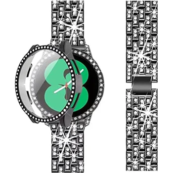 Galaxy Watch4 Kovový Pásek + Pouzdro pro Samsung Hodinky 4 × 40 mm, 44mm Zápěstí Kapela Diamant Lesklý Náramek z Nerezové Oceli a Jeskyňář