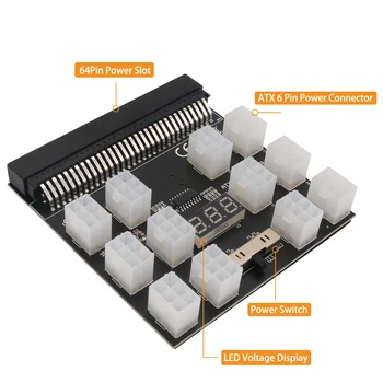 TISHRIC Upgrade Verze Napájení Breakout Board Adaptér S 12 KS ATX 6Pin Napájecí Konektor Pro Těžbu Grafická Karta Power