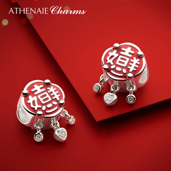 ATHENAIE 925 Sterling Silver Červený Smalt Čínský Styl Nového Roku všechno Nejlepší Kouzlo pro Náramek