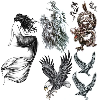Velké Unikátní Mořská Dočasné Tetování Pro Ženy, Muže, Eagle Tetování Realistické Dragon Vodotěsné Falešné Tetování Nálepka Tělo, Ruce Nohy