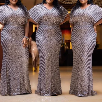 Plus Velikost Večerní Party Šaty Pro Ženy 5XL Africké Sequin Maxi Dlouhé Šaty Elegantní Africe Oblečení Velké Velikosti, Župan Africaine