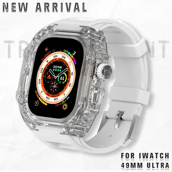 Transparentní kryt pro Apple Watch 49MM 44 MM 45 MM Fluor Gumy Correa pro Iwatch Série Ultra 8 7 6 5 4 Se Městský Sport Mod Kit