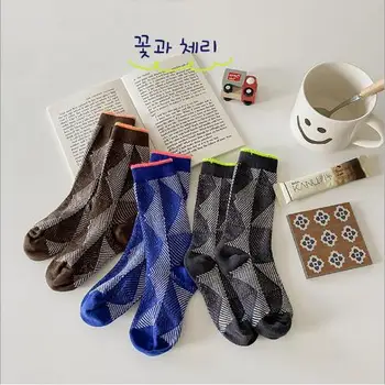 3Pairs Pack 1-8 Roku 2021 podzimní pruhované a barevné straně chlapce, ponožky česaná bavlna dětské ponožky