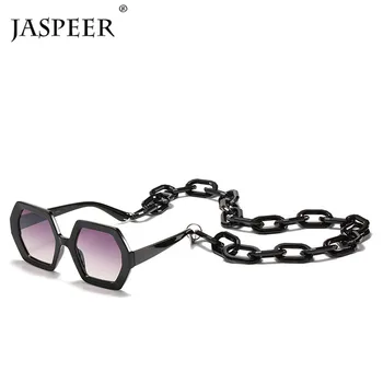 JASPEER Jedinečné sluneční Brýle Řetěz Sada Pro Ženy Luxusní Značky Polygon Náměstí Sluneční Brýle, Ženy Vintage Punk Brýle Béžová Muži