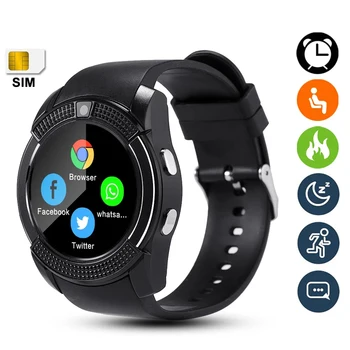 V8 Smart Watch Bluetooth Volání Fitness Monitor Krevního Tlaku Podpora TF Karty SIM Náramek Muži Ženy Sportovní Vodotěsné Smartwatch