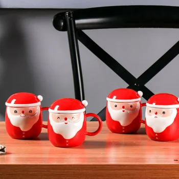 Kreativní Vánoční Hrnky Santa Claus Káva Mléko s Víkem Keramický Pohár 2022 Nový Šťastný Nový Rok Vánoční Domácí Dekorace Sklenice