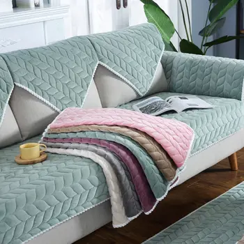 Tlusté plyšové lemování pohovka kryt plná barva non-slip náplň polštář opěradla ručník nábytek ochranný kryt pro obývací pokoj