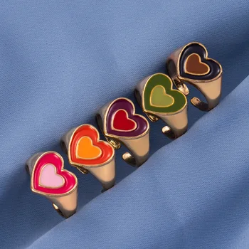 Kreativní Jednoduché Barevné dvouvrstvé Láska Srdce Prsten Vintage Srdce Prsteny pro Ženy, Dívky Módní Šperky Snubní Prsteny Ženy