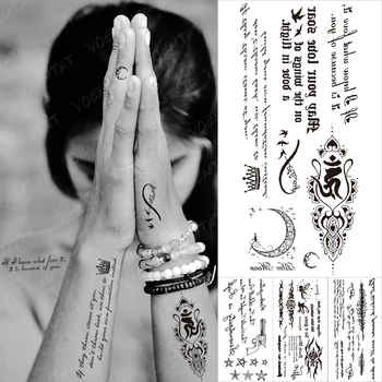 Jóga Měsíc Přes Vodotěsné Dočasné Tetování Nálepka Black Láska Text Slovo Dopis Tělo Umění Rameno Zápěstí Falešné Tetování Pro Ženy, Muže