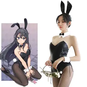 Seishun Buta Yarou Wa Bunny Girl Senpai Č. Yume Wo Minai Cosplay Halloween Kostým pro Dívky Sexy, Roztomilý Zajíček Umělé Kůže Králík