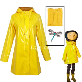 Coraline Cosplay Anime Dívka Žlutý Kabát Příkop Vlasové Doplňky Halloween Kostým Oblek