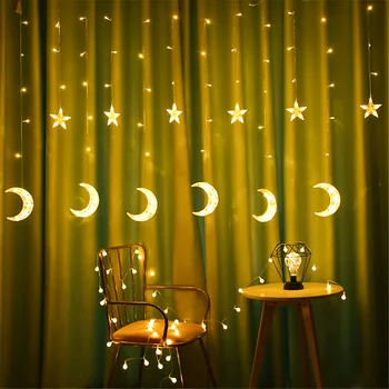2,5 M LED Víla Opony string Světla, Měsíc, Hvězda, Pentagram Garland Lampa Ramadánu dekorace světla pro Vánoční Večírek Svatbu