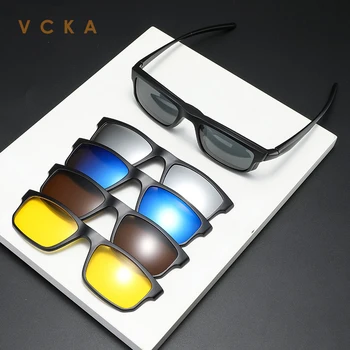 VCKA Magnet, Klip na Krátkozrakost Náměstí sluneční Brýle 5 Čočky Muži Ženy Zrcadlové Sportovní Brýle pro Noční Vidění Řidičské Brýle -1.0~-6.0