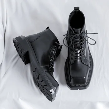 Britský styl muže boty black tide značky značkové boty náměstí toe kovbojské originální kožené boot party prom šaty kotník botas muž