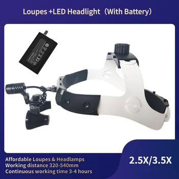 Čelenka 2,5 X 3,5 X Zubní Lupy Binokulární Lupa S LED Světlomet(Baterie Součástí balení)（TD2.5X 3.5 X)