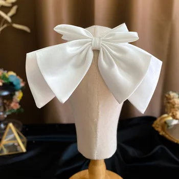 Svatební Bílý Satén Luk Svatební Barrettes Straně Klip Čelenka Elegantní vlasové doplňky pro ženy