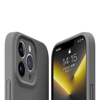 Náměstí Tekuté Silikonové Telefon Pouzdro pro IPhone 13 14 Pro Max Plus Plnou Ochranu Kryt
