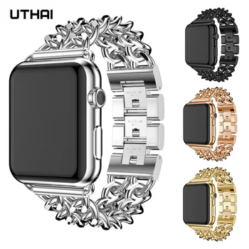 2021For Apple Watch band 7 6 5 4 3 SE starp chytré hodinky z Nerezové oceli kovový náramek correa apple watch 44mm UTHAI A67