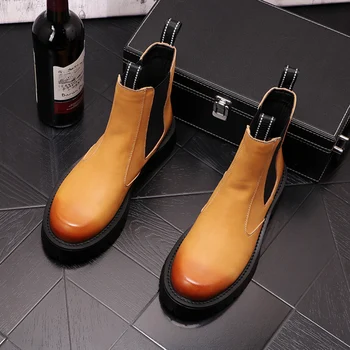 pánské luxusní módní kráva kožené boty prodyšné boty na platformě, kovbojské chelsea boot punk fázi obuv hezký kotník botas