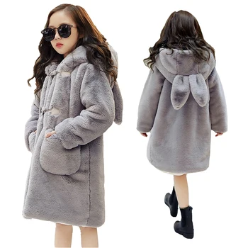batole dívky umělé kožešiny kabát měkké teplé králičí uši s kapucí vlněný kabát pro 2-12 roků dívky dětské Zimní zahustit kabát oblečení